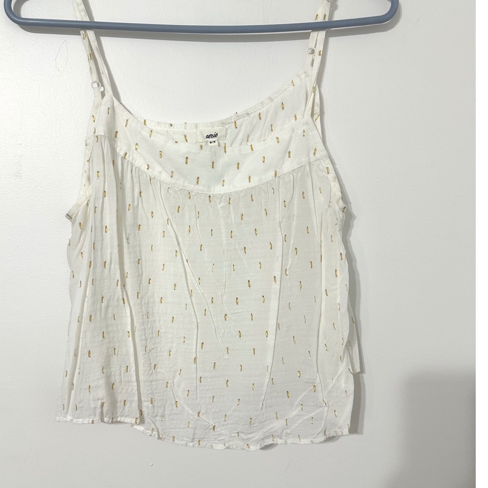 Aerie White Gold Foil Dot Camisole Tank Top Adjustable Straps Boho Cami M/M